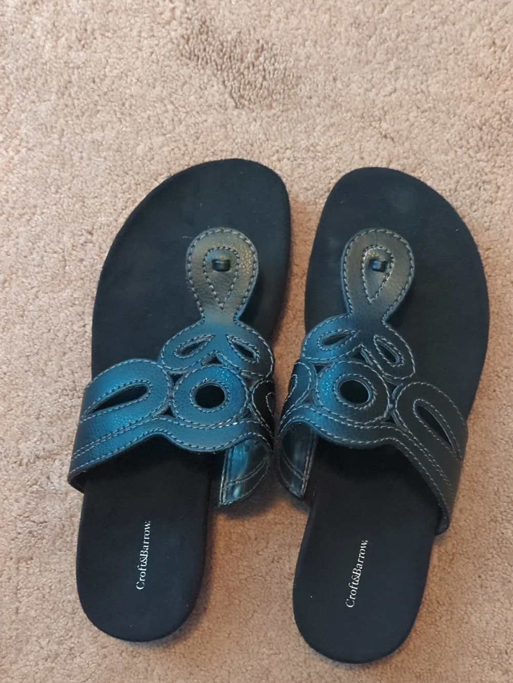 Croft & Barrow Black Decorative Stitch Slide Sandals. Brand New. Tags On Bottom